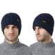 thumbnail image 4 of Gorro de invierno con forro de satén para mujer y hombre, gorro holgado con forro de seda para invierno, gorro de punto cálido con puños., 4 of 5