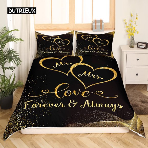 x1430 Bed SheetsMr Mrs Duvet Cover Set Funny Black Red Creative Twin Bedding Set Microfiber Love Man Mustache Woman Lip Romance Comforter Cover 3-Piece Bedding Set (1 Duvet Cover + 2 Pillow Shams) nj1