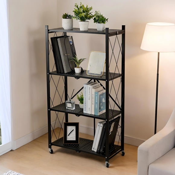 Estante Plegable de Acero 4 Niveles Negro 71x34x125 Cm
