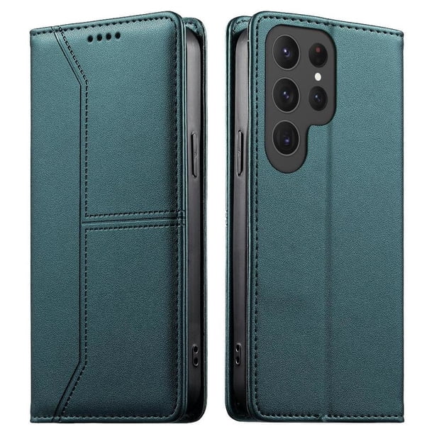 Funda tipo cartera con bloqueo RFID para Samsung Galaxy S24 Ultra cubierta magnética de cuero con tapa y soporte Verde