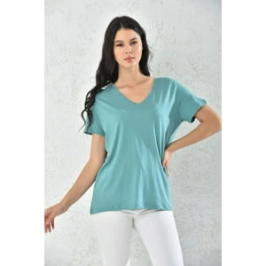 Home Fashion - Polera Mujer Turquesa Manga Corta Cuello V Talla L