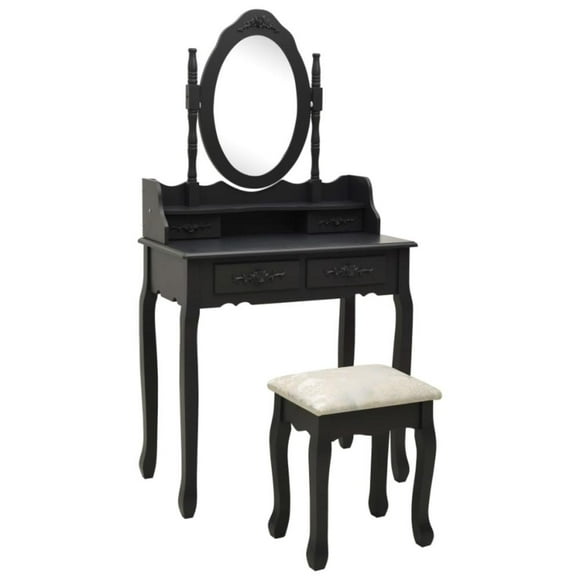 Tocador Maquillaje Madera Negro Banca + Espejo Vanesa