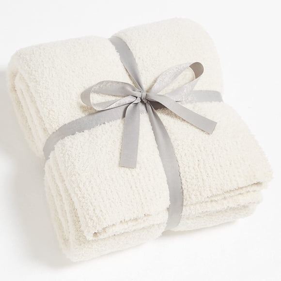 Manta de punto Blanket CYMULA, color blanco crema, 127 x 152 cm, suave