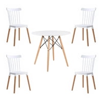 Klik Muebles - Comedor Mesa Redonda Blanca 80Cm + 4 Sillas Windsor Blanca