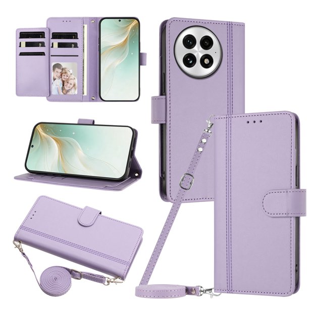 OnePlus 13 Funda con Ranuras para 9 Tarjetas, Morado Claro