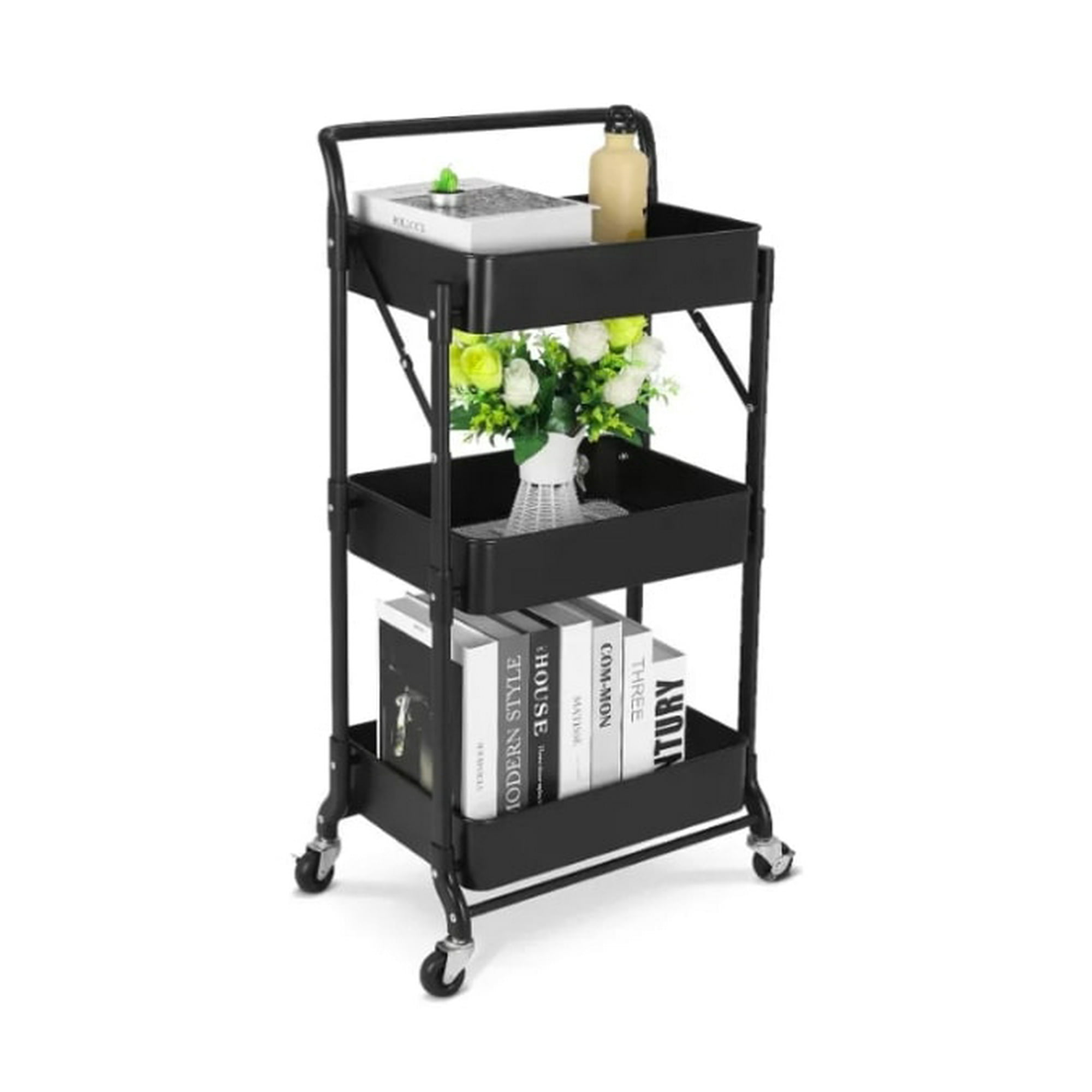 Factorynet - Carrito De Almacenamiento Organizador 3 Niveles Con Ruedas Negro