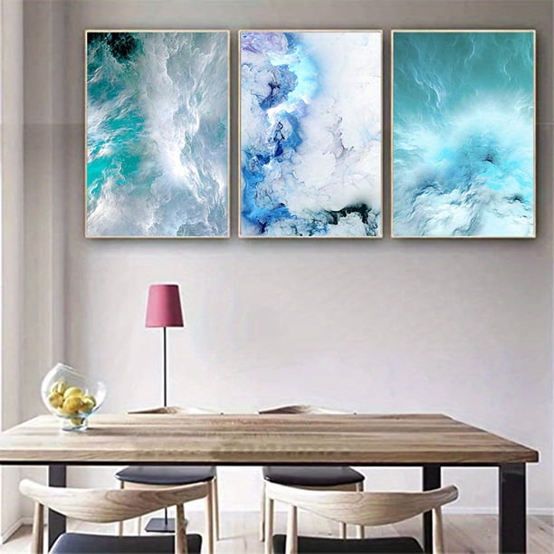 3pcs Frameless Seascape & Cloud Canvas Wall Art - Perfect for Bedroom & Living Room Decor!