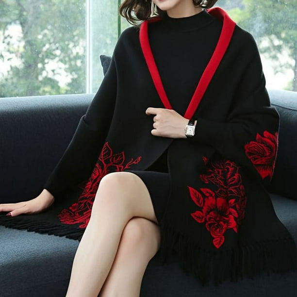 1pc Elegant Cashmere Jacquard Scarf with Tassel Reversible Shawl - Warm and Stylish Women's Cloak