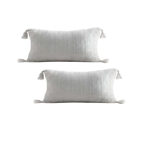 Genérico - Pack De 2 Fundas De Cojin Chenille Con Borlas 30X50 Blanco