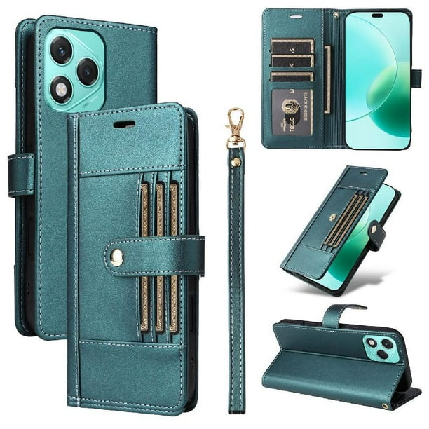 FOXDOCK Funda tipo Cartera para Honor 400 Lite – Cubierta de Cuero PU con Múltiples Ranuras, Bolsillo para Efectivo y Correa de Muñeca