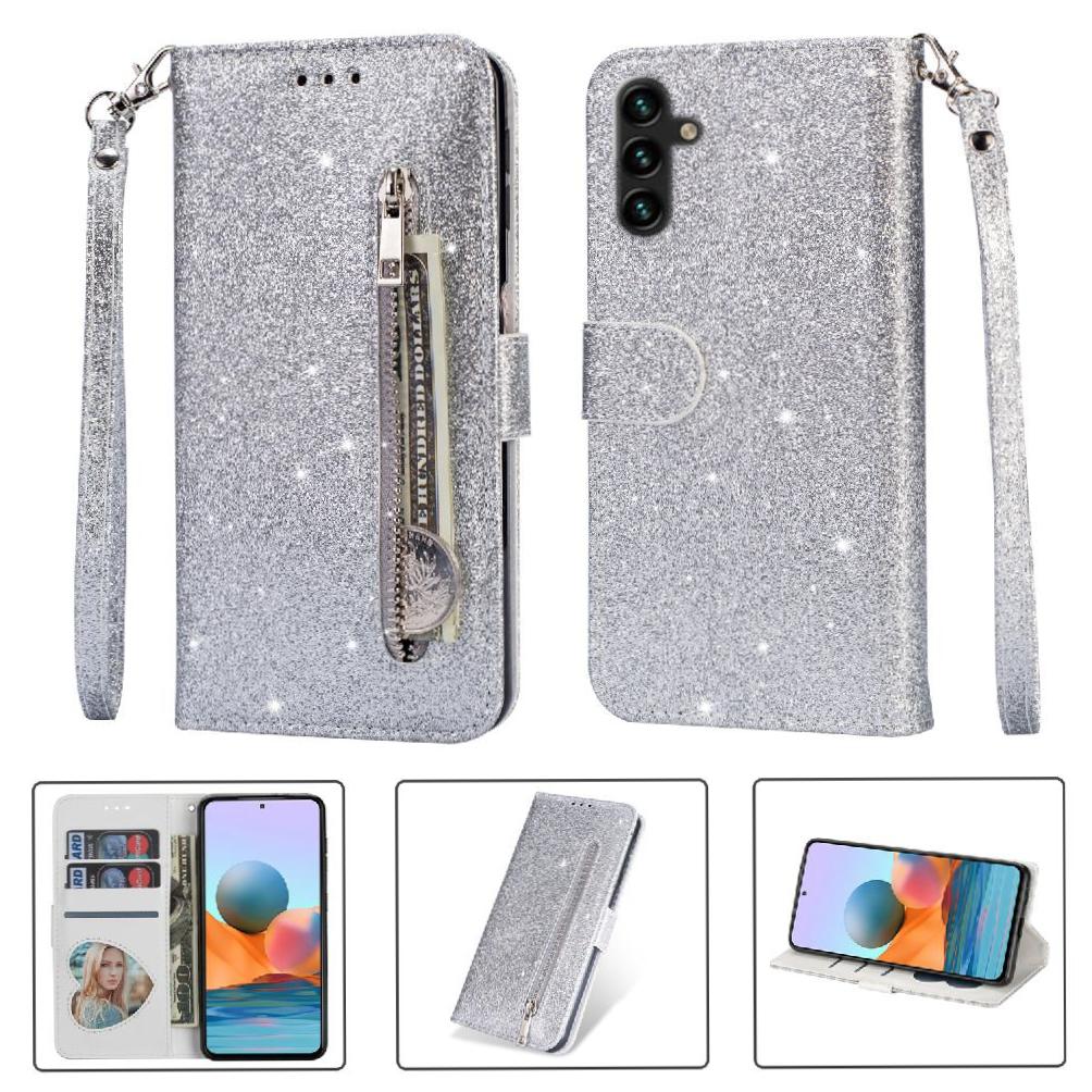 Funda Para Foxdock Elegante Funda Samsung Galaxy A04 Glitter Con Cremallera-Ideal Para El Uso Diario