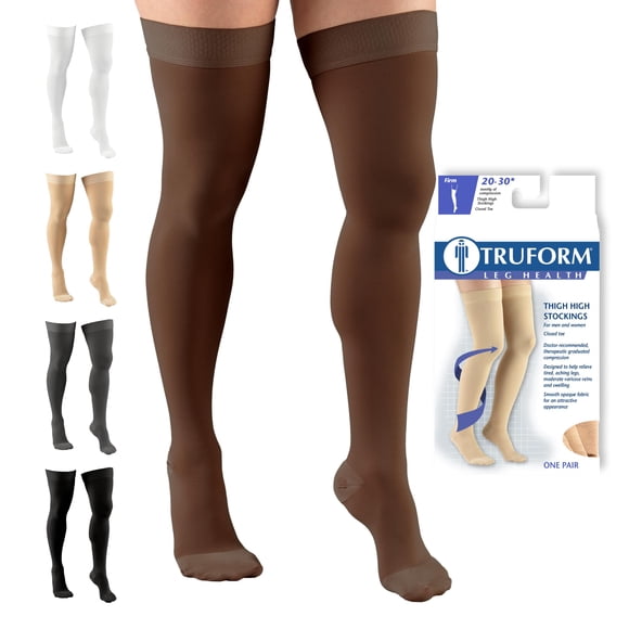 Medias de compresión Truform 20-30 mmHg altas hasta el muslo color marrón XL