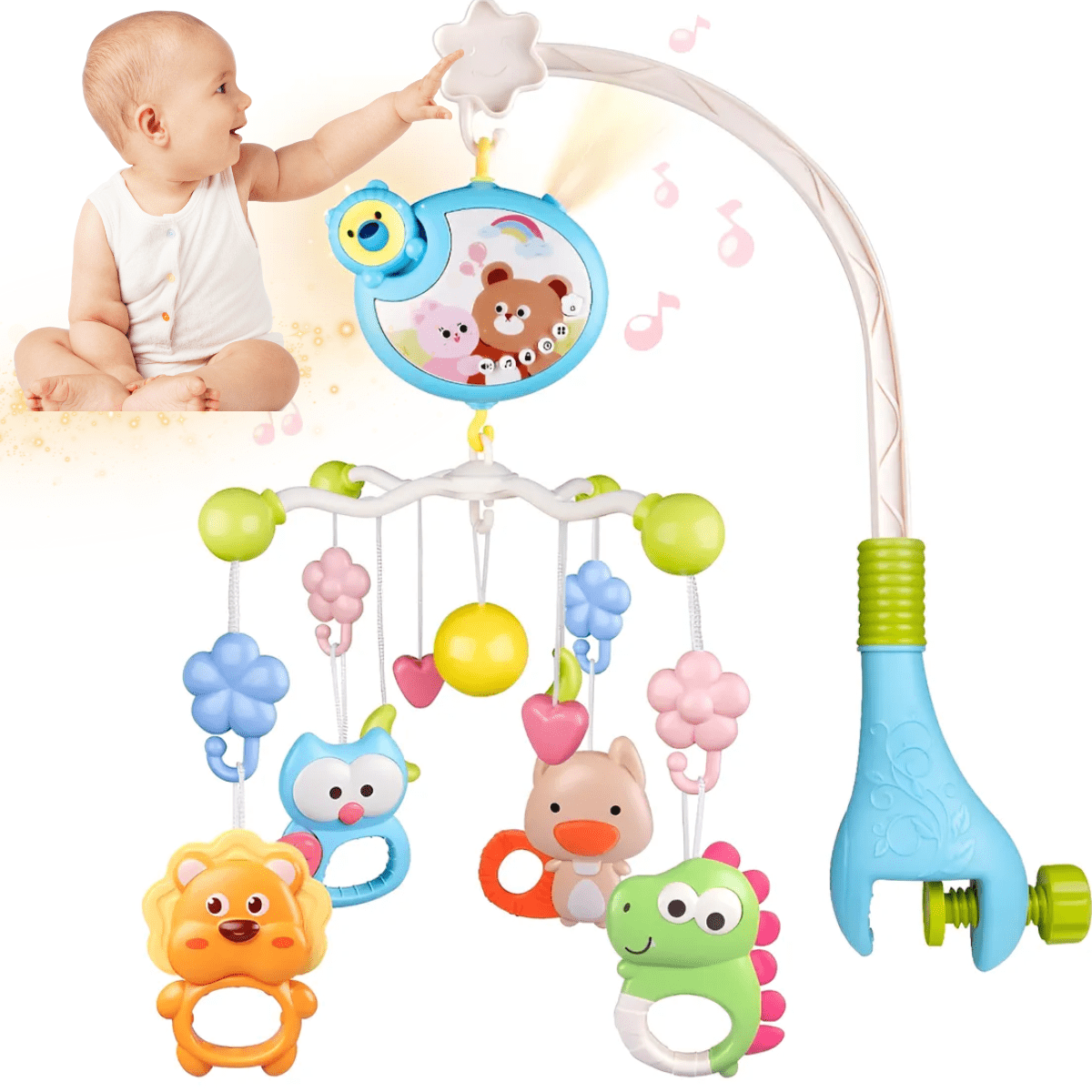 Genérico - Móvil Musical Para Cuna Proyector Luces Y Sonidos Bebé Azul