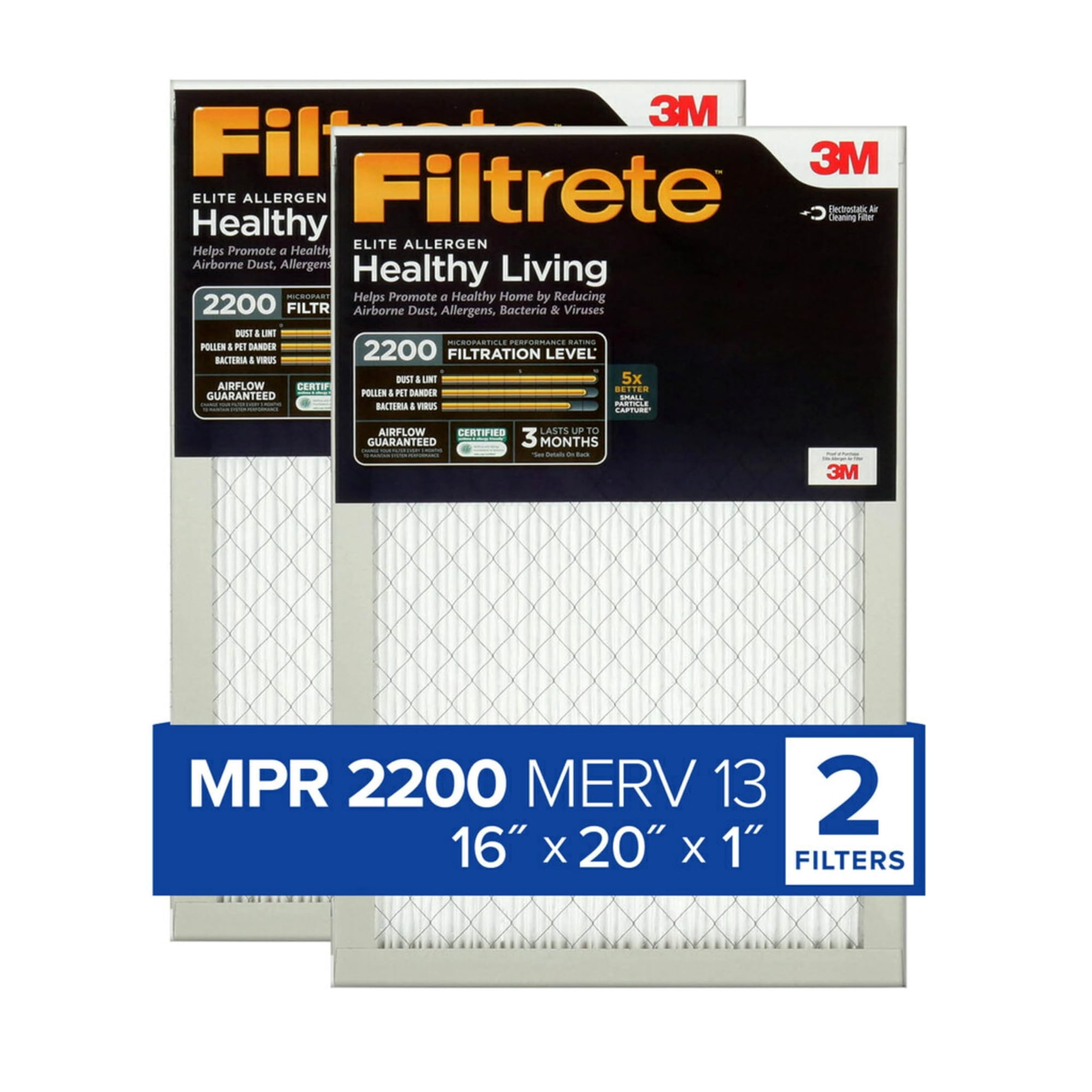 Filtro De Aire Para Horno Y Aire Acondicionado Filtrete 40x50x2 Cm Merv 13, Paquete De 2