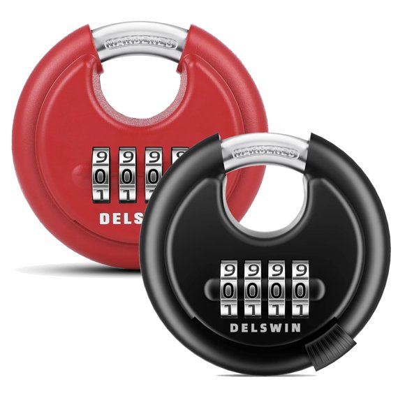 Candado DELSWIN de combinación de 4 dígitos negro y rojo 7 cm