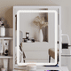 thumbnail image 1 of 29.2" Small Size Bedside Cabinet Vanity Table + Cushioned Stool, 2 AC+2 USB Power Station, Hair dryer bracket, Extra Large Touch Control Sliding LED Mirror, 3-color Switching, EPA, GCC, UL Certificate, 1 of 3