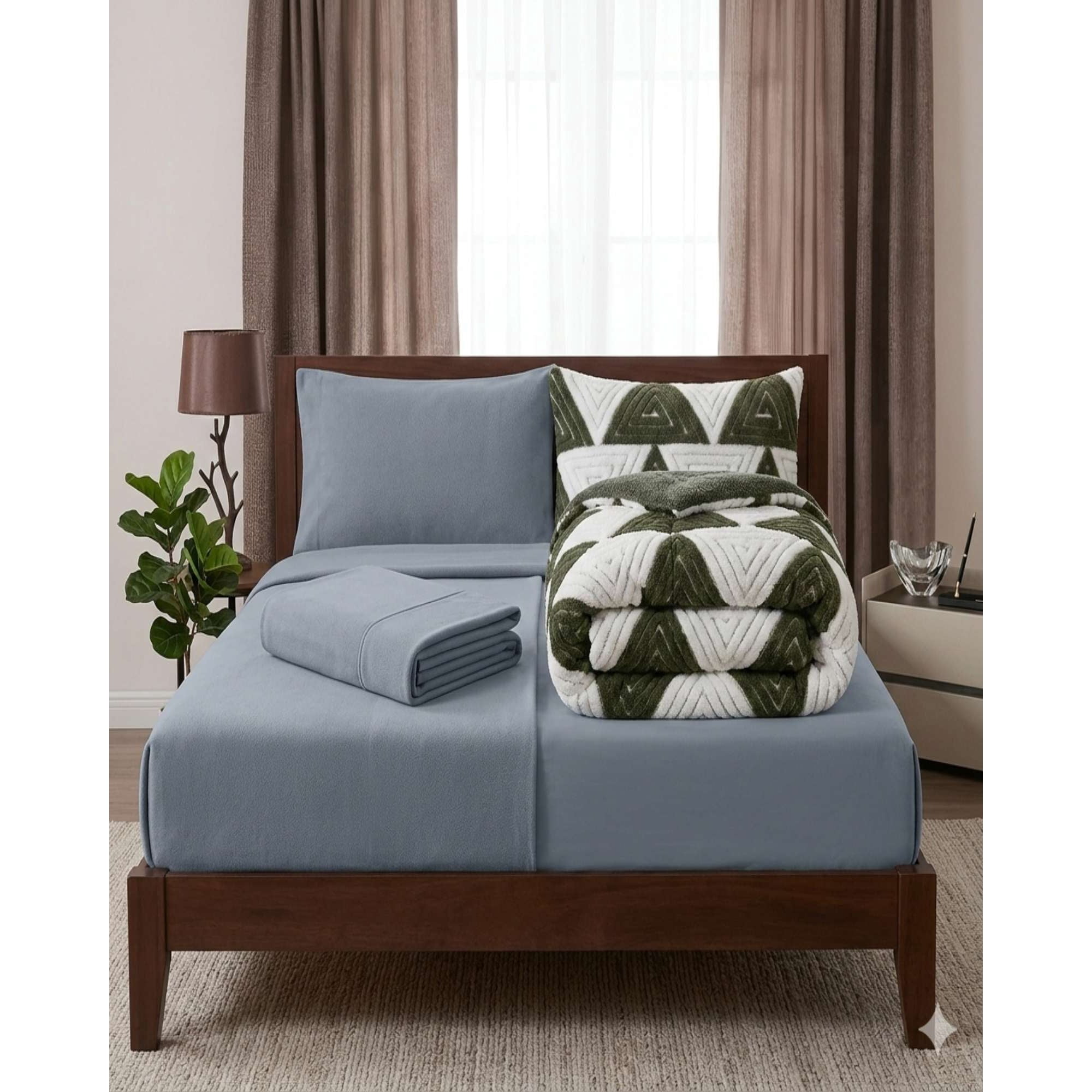 Decoideasemi - Combo Plumón Con Sabana De Polar 2 Plaza Modelo Jacquard Cutting Premium