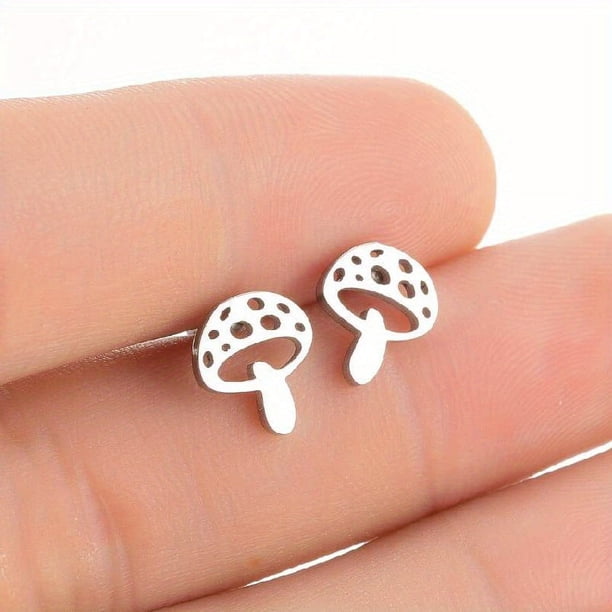 1pair Cartoon Mushroom Design Stainless Steel Stud Earrings - Perfect for Men's Wedding Parties!