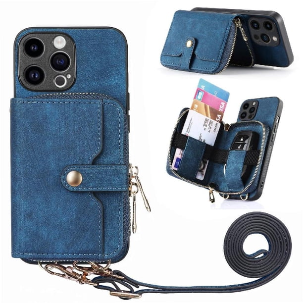 Funda Tipo Cartera con Correa Cruzada para iPhone 15 Pro Protección Contra Golpes Azul