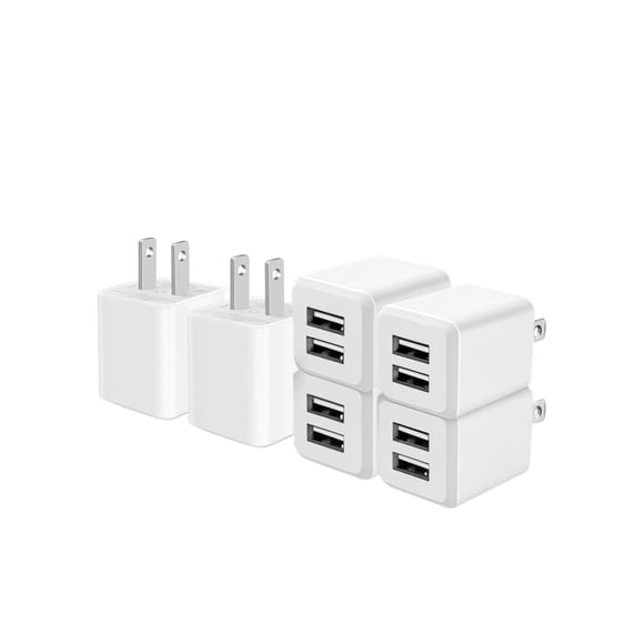 Cargador de pared USB REKNA Dual Port Cube, adaptador de corriente blanco