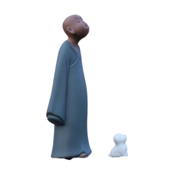 Figura De Monje Con Perro Pequeño Estatua De Monje Linda 8,5 Cm X 5,5 Cm X 20,2 Cm