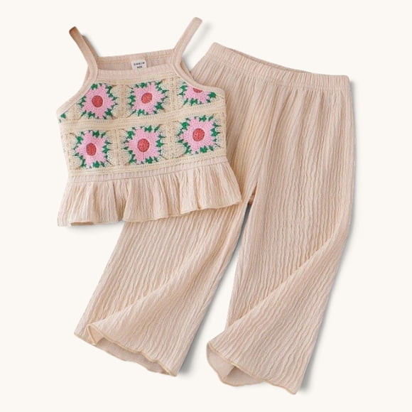 Conjunto De Top Con Tirantes + Pantalon Para Niñas Primavera Verano