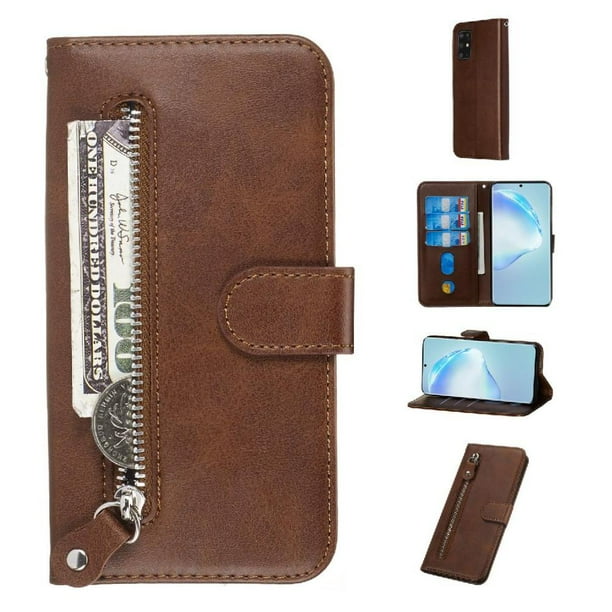 Funda con Cremallera para Samsung Galaxy S20 Plus, Carcasa Cartera de Cuero PU con Soporte y Tarjetero
