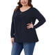 thumbnail image 4 of Agnes Orinda Blusa Casual Suelta para Mujer de Talla Grande con Cuello en V, Manga Larga y Botones Decorativos 2X Azul Oscuro, 4 of 6