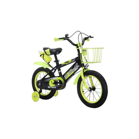 Babyluna - Bicicleta Aro 14 Con Cesta, Ruedas Luces Y Botellón De Agua Verde