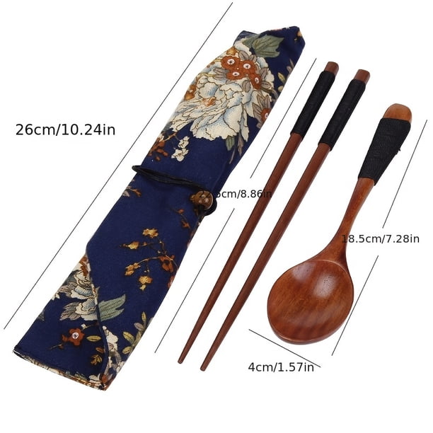 Elevate Your Kitchen with This Vintage Japanese Tableware Set - Portable Wooden Chopsticks & Spoon with Bag!