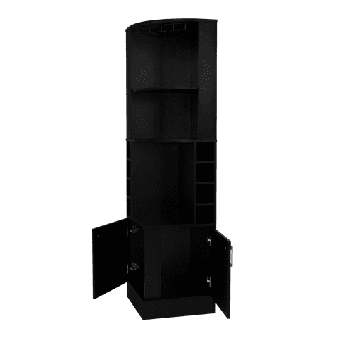 Fmfurniture - Bar Esquinero Fm Negro Con Soporte Para Copas