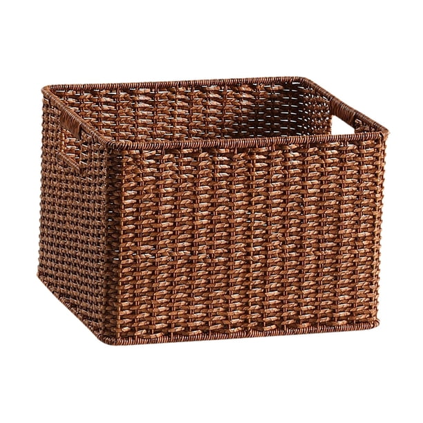 Cesta de almacenamiento tejida, organizador de artículos diversos, rectangular, multiusos, caja de almacenamiento portátil con asas para sala de estar