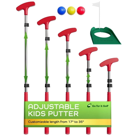 Putter Go For It Golf Kids, eje extensible rojo con 3 pelotas