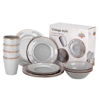 Chefchoice - Set 16 Pcs Juego De Vajilla Completo Melamina Ecologico Gris Chef Choice