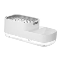 Magideal - Jabón Para Platos Rellenable, Una Mano De Gran Capacidad Con Soporte De Esponja, Organizador De Carrito, Organizador De Encimera Duradero Para Cocina Blanco
