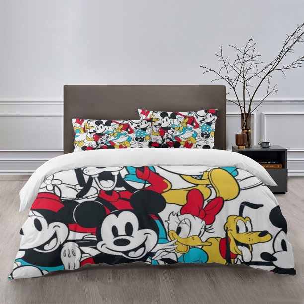 Mickey Mouse Bedding Sets Bed Cartoon Duvet Cover Lightweight 3 Piece Bet Sets for Kids Boys Girls