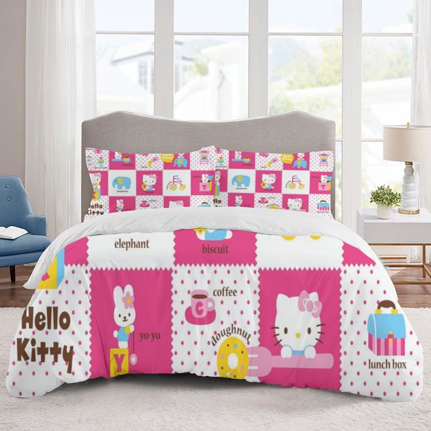 Hello kitty Bedding Sets Cartoon Duvet Cover Lightweight 3 Piece Bet Sets for Kids Boys Girls