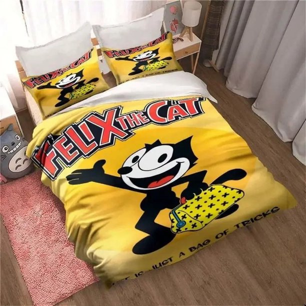 x2242 Bed SheetsCartoon Felix Cat Bedding Set,Duvet Cover Comforter Bed Set Quilt Cover Pillowcase, Twin Size Boys Girls Adultse 3-Piece Bedding Set (1 Duvet Cover + 2 Pillow Shams) nj2242