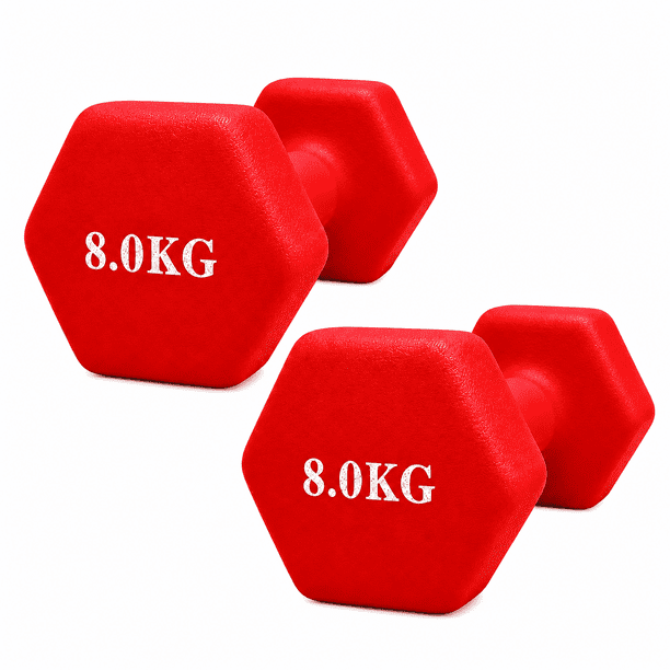Par Mancuernas Hexagonales Neopreno 8 Kg c/u (Total 16 Kg)