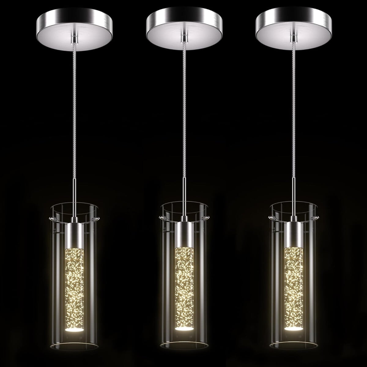 Esfos - Lampara Colgante Led 3 Pack 8 5w Cristal Ajustable Naquel