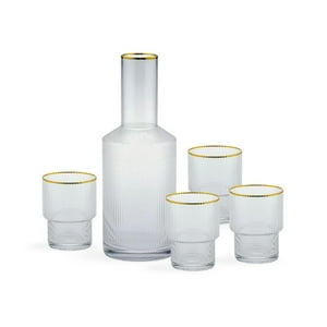 Santú Home & Deco - Jarra De Vidrio Y 4 Vasos Estilo Europeo Diseño Transparente