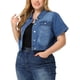 thumbnail image 4 of Chaqueta de mezclilla corta con botones y mangas cortas para mujer de talla grande Agnes Orinda para escuela o universidad 2X Azul Denim, 4 of 6