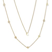 Elbauldejuma - Conjunto Multicapa Colgante Largo Luna Chapado En Oro 18K