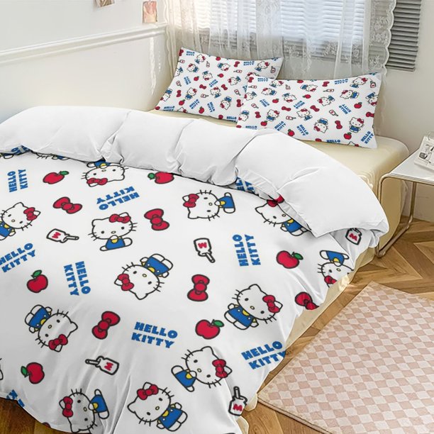 Blue Hello Kitty Comforter Set Soft 3 Pcs Twin Bedding Sets Thicken for All Season