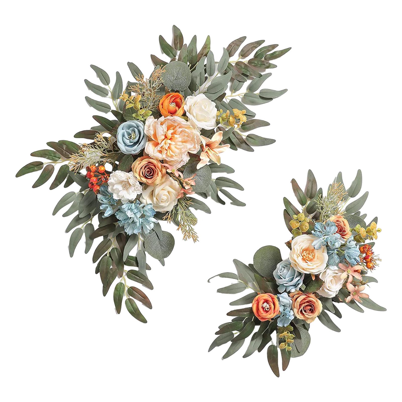 Magideal - 2 Piezas De Flores Artificiales De Seda, Flores Colgantes Rústicas Para Boda, Corona De Arco, Telón De Fondo Floral Para La Puerta Delantera Del Hogar Azul Blanco