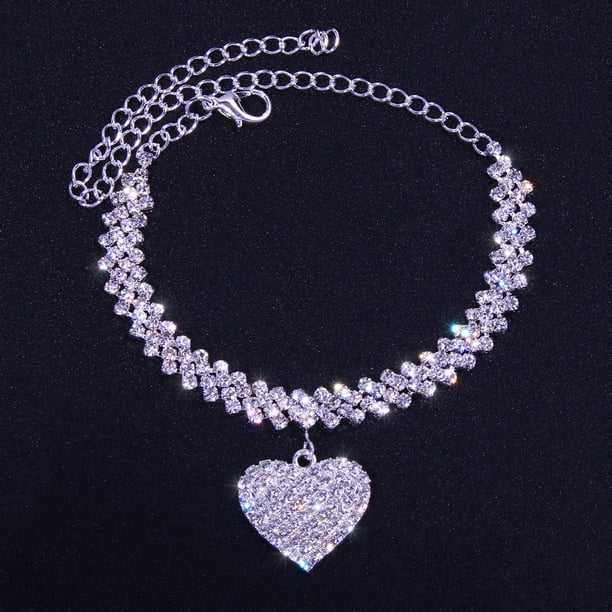 Shiny Rhinestone Heart Pendant Anklet - Stylish Female Accessory for Ankle Bracelet Jewelry Gift