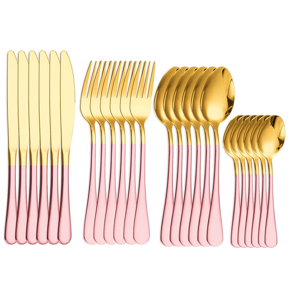 Xmhytop Juego De Cubiertos De Rosa Dorado 24 Piezas, Acero Inoxidable, Estilo Moderno Para Cenas Y Eventos