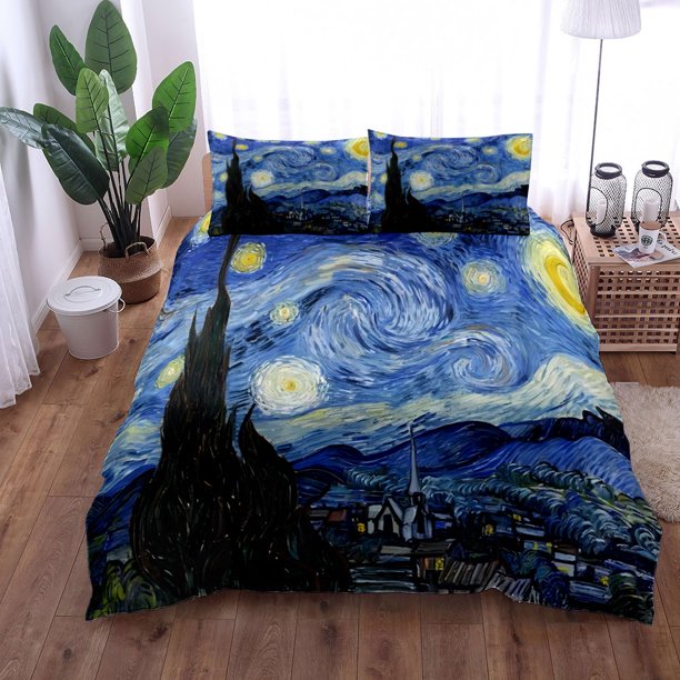 x1959 Bed SheetsVan Gogh Mountain Village Oil Painting Duvet Cover Set Full Twin Size Bed Linen Set 3-Piece Bedding Set (1 Duvet Cover + 2 Pillow Shams) nj1959