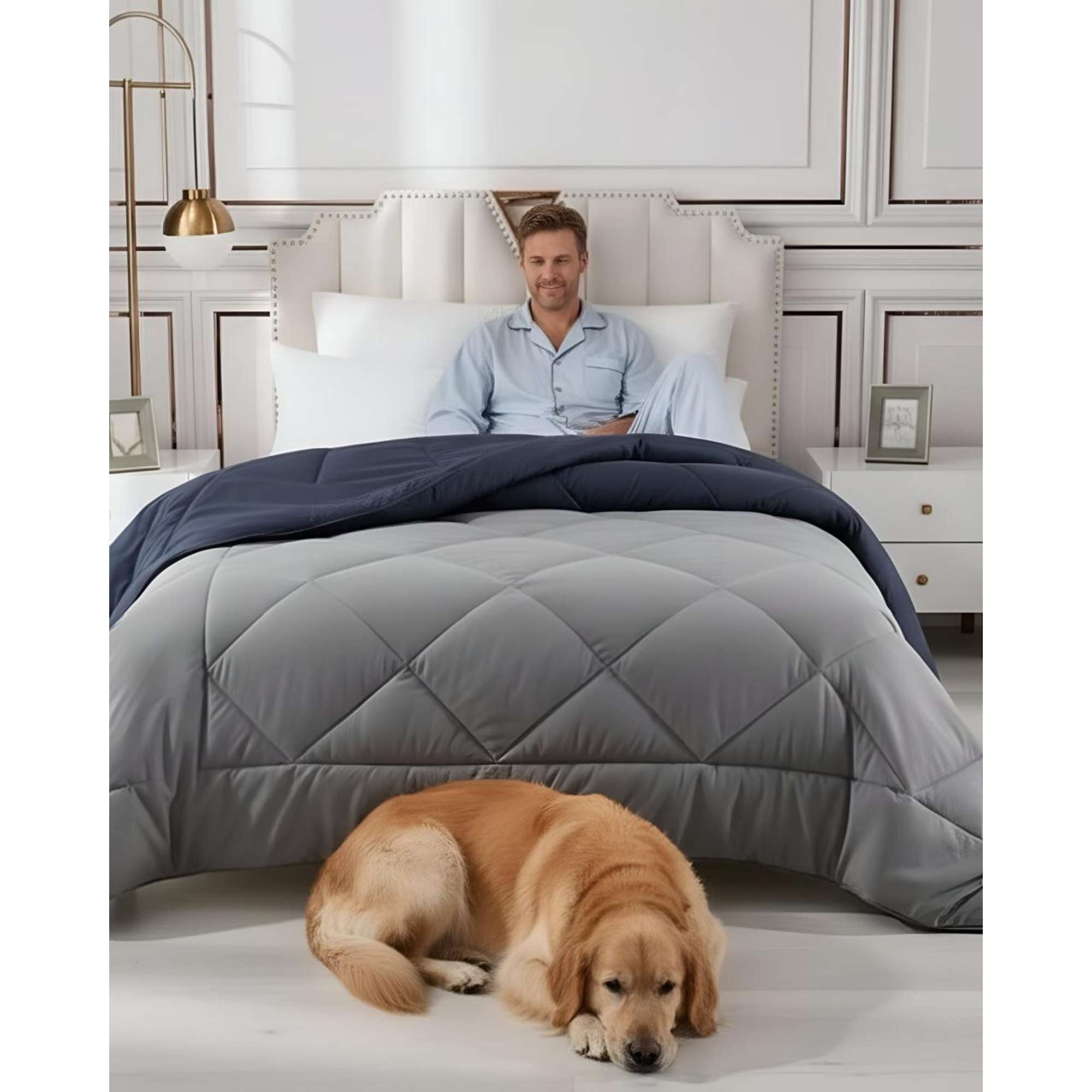 Rouss - Cubrecama Nórdico 1 Plaza Gris/azul Diseño Ligero 150x200 Cm