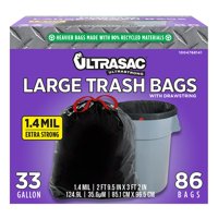 Bolsas De Basura Ultrasac Negras, Grandes Y Resistentes, 125 L, Paquete De 86